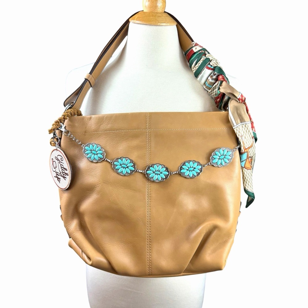 Coach Vintage Large Tan Brown Leather Classic Shoulder Satchel Purse Bag Charms